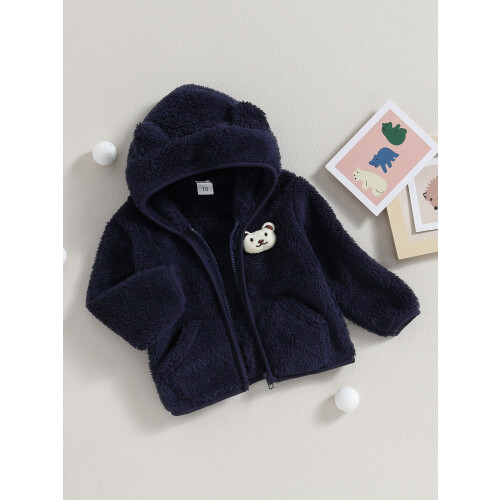 (18-24 Months, Dark Blue) Χειμερινό παλτό 3D φλις κουκούλα 2