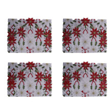 4X Runner da Tavola Ricamato Natalizio, Runner da Tavola di Lusso Holly Poinsettia per Decorazioni Natalizie, 15 x 70 Pollici