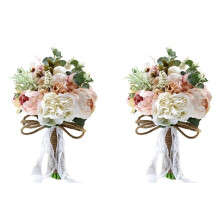 2X Artificial Peony Rose Flower Bouquet for  Bridesmaid Handmade Wedding Bouquet Silk Bridal Bouquet Holding Flower