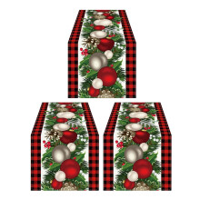 3X Linen Red and Black Check Plaid Christmas Table Runner 72 Inches Long Seasonal Winter Christmas Table Decoration