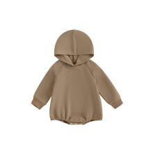 (3-6 Months, Coffee) Tutina per neonati, body casual a maniche lunghe con cappuccio, tinta unita, per l'autunno, per bambine e bambini.