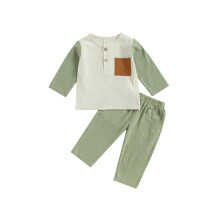 (6-12 Months, Green) Peuter/baby lentekleding set met topje lange mouwen, broekje met elastische taille, 2-delig.