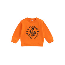 (5-6 Years, Orange) Halloween-thema sweatshirts voor kinderen, met doodskop en skeletprint, ronde hals en lange mouwen.
