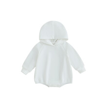 (0-3 Months, White) Vauvan body, pitkähihainen hupullinen yksivärinen syksyinen rento body tytöille ja pojille