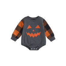 (12-18 Months, gray) Tutina di Halloween per neonati, maniche lunghe, scollo rotondo e faccia di zucca, completa.