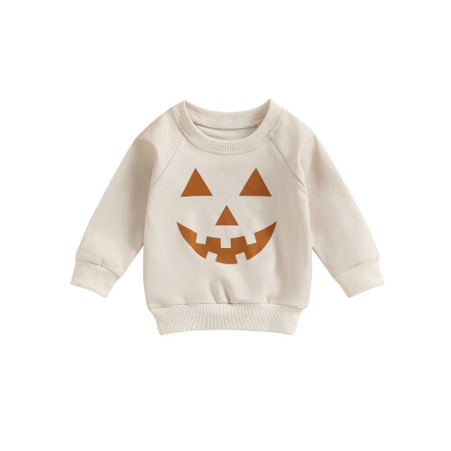 (18-24 Months, Light Khaki) Φούτερ νήπια με μακριά μανίκια & στάμπα κολοκύθας