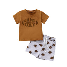 (12-18 Months, Brown) Zomerkleding set voor peuters en baby's, 2-delige set: T-shirt met korte mouwen + korte broek met rugbyprint.
