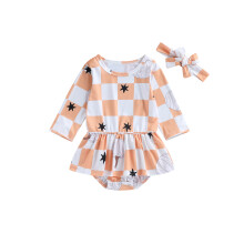 (0-6 Months, Orange) Completo Halloween neonata: tutina lunga a maniche e fascia a scacchi inclusa, abbigliamento per neonata.