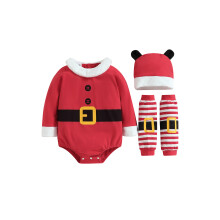 (6-9 Months, Red) Costume da elfo per bambina, aiutante di Babbo Natale, include tutina, cappello e scaldamuscoli.