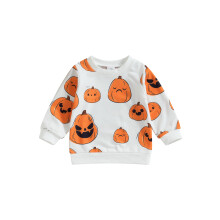 (4-5 Years, Orange) Felpa Halloween per bambini, maniche lunghe, scollo rotondo, stampa zucche e cartoni, vestibilità ampia.