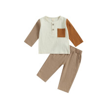(3-4 Years, Brown) Peuter/baby lentekleding set met topje lange mouwen, broekje met elastische taille, 2-delig.