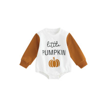 (3-6 Months, White) Tutina per neonati e bambine a tema Halloween con stampa di zucche e lettere, girocollo e maniche lunghe.