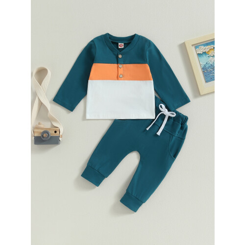 (12-18 Months, Dark Green) Σετ παντελονιών 2 τμχ για νήπια αγόρια, μπλούζες μακριά μανίκια 1