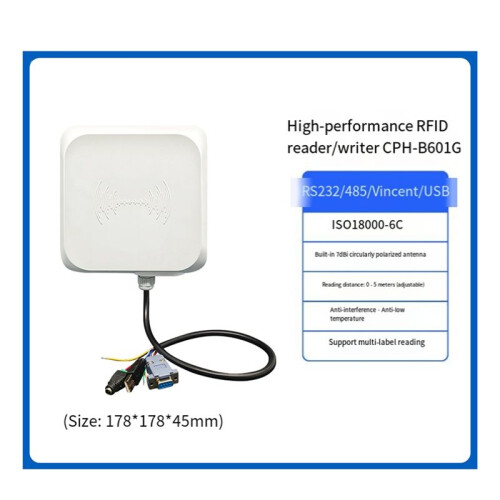 UHF RFID Reader Long Range 0-5m RS232/485/Wiegand26 Interfaces Built-in 7dBi Antenna Support Multi-Tag Reading 2