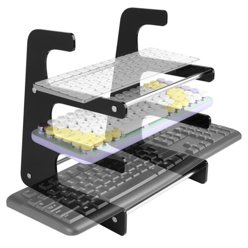 3-Tier Mechanical Keyboard Holder Display Stand Keyboard Shelf for Storage Three Mechanical Keyboard Black 1