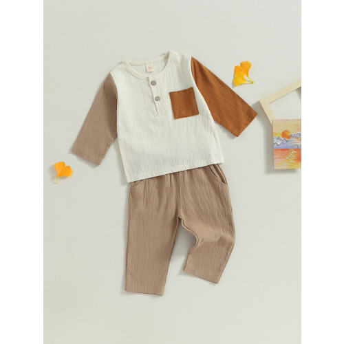 (3-4 Years, Brown) Ρούχα νήπια, ανοιξιάτικα αντίθεση χρωμάτων 2