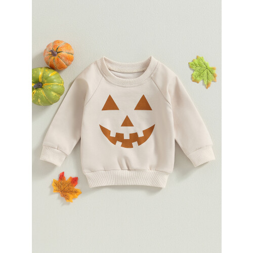 (12-18 Months, Light Khaki) Φούτερ νήπια με μακριά μανίκια & στάμπα κολοκύθας 1