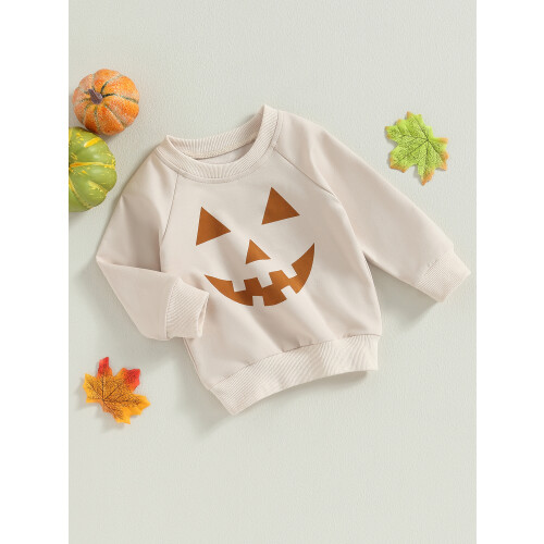 (3-4 Years, Light Khaki) Φούτερ νήπια με μακριά μανίκια & στάμπα κολοκύθας 2