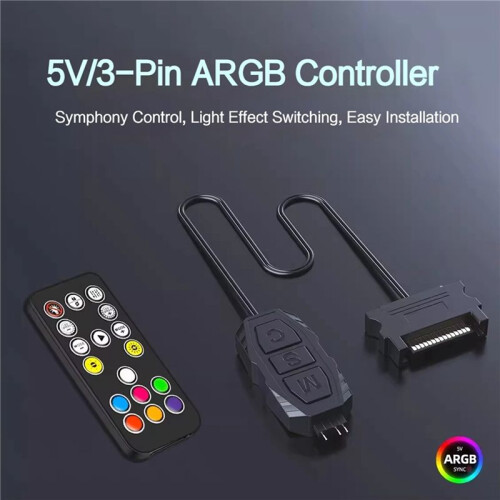 2X ARGB Controller 5V 3pin to  Power Supply RGB Controller 3PIN Hub for Computer CPU Case Fan LED Light Black 1