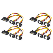 Power Cable, 4-Pack 8-Inch  15 Pin Male to 2XSATA 15 Pin Down Angle Female Power Splitter Cable