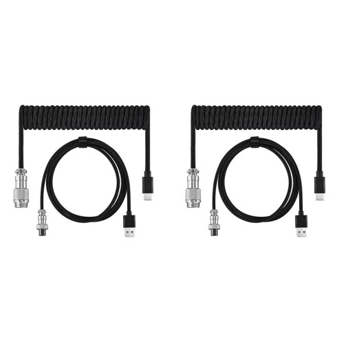 2X Usb Keyboard Cable Black Coiled Keyboard Usb Type C Cable DIY Aviation Plug Cable Connector Gaming Usb Keyboard Cable