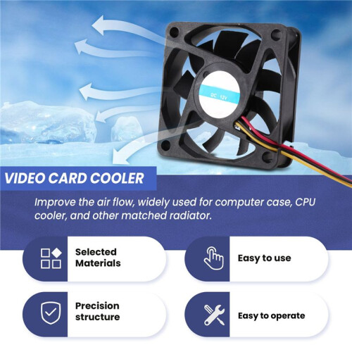 60Mm 6Cm  12V 3 Pin Computer Case CPU Cooler Cooling Fan Black 2 Pcs 2
