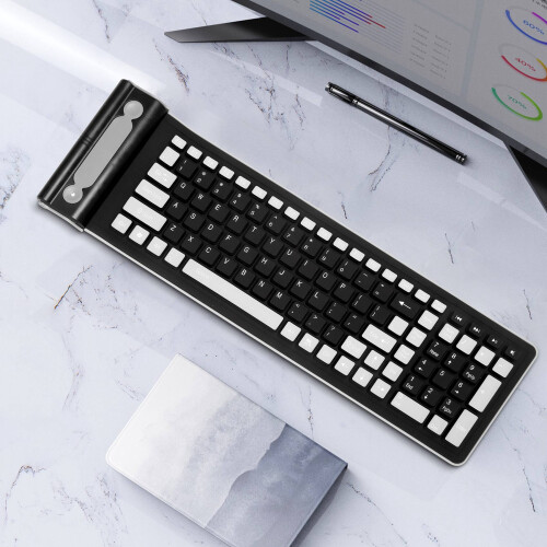 Portable  Flexible Roll  Water Resistant Washable Soft Silicone Wireless Keyboard with USB Receiver for PC Tablet Laptop Computer 1