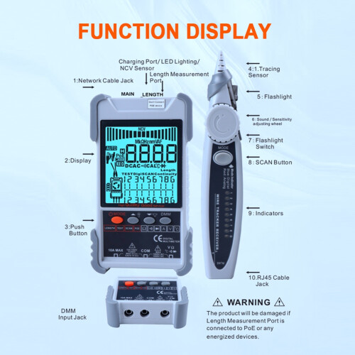 ET618 Network Cable Tester with LCD Display Analogs Digital Search POE Test Cable Wiremap Tester ID Mapping Tool(B) 1