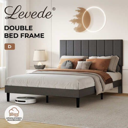 Levede Double Linen Bed Soft Foam Headboard