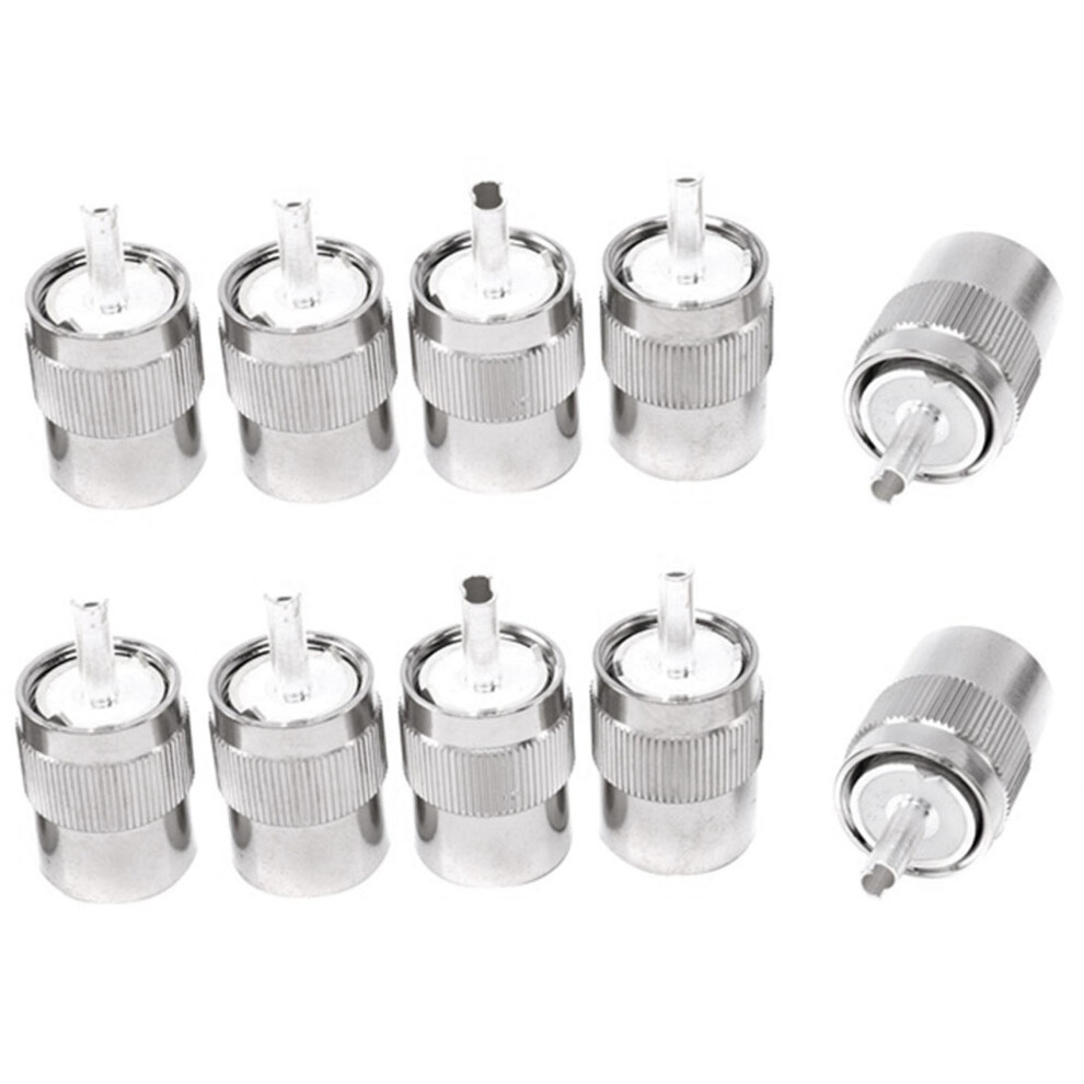 10Pcs Connector Uhf Male Pl259 Plug Solder Rg58 Rg142 Lmr195 Rg400 Cable Silver 4712490945605