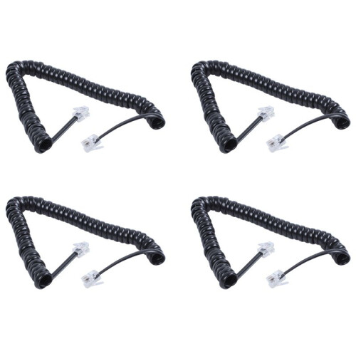 4X Replacement RJ9 4P4C Plug Coiled Stretchy Telephone Handsets Cable  Black