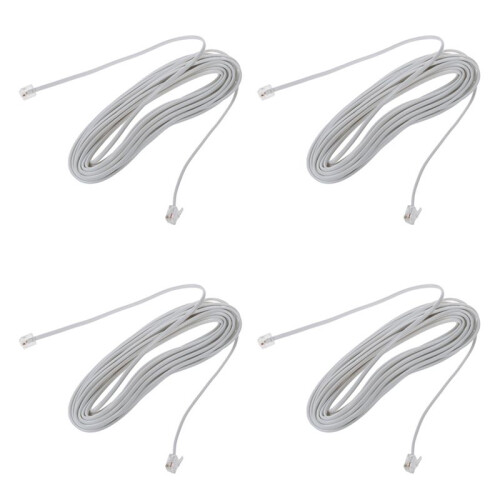 4X 9M 30Ft RJ11 6P2C Modular Telephone Phone Cables Wire White