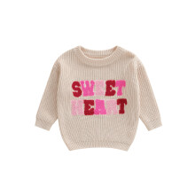 (3-6 Months, Khaki) Suéter de primavera para niña con letras bordadas, manga larga, ideal para San Valentín y uso diario.