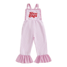 (2-3 Years, Dark Pink) Latzhose für Kleinkinder, Herbst, Schlaghose, Streifen, Buchstabenstickerei, ärmellos, Rüschen