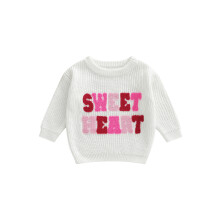 (3-6 Months, White) Suéter de primavera para niña con letras bordadas, manga larga, ideal para San Valentín y uso diario.