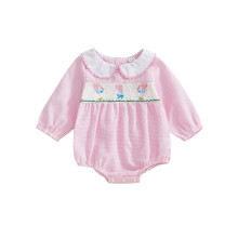 (12-18 Months, Pink) Baby-Mädchen-Geburtstags-Strampler mit Ballon-Schleifenstickerei, langen Ärmeln und Karomuster