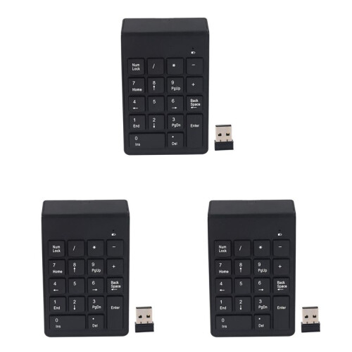 3X Numeric Keypad,18 Keys Wireless USB Number Pad Keyboard with 2.4G  USB Numeric Receiver Black