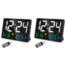 2X Digitale Wandklok Groot Display, 25cm USB LED Digitale Wandklokken Wekker voor Slaapkamers met Weerstation