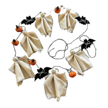 Garland Halloween Cute Cotton Ghosts & Bat Pumpkin Banner Decoração de Parede Rústica Feita À Mão para Moldura de Porta e Janela