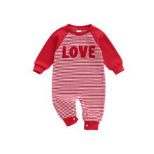 (0-3 Months, Red) Tutina a righe autunnali per neonati, maniche lunghe, scollo rotondo, ricamo con lettere.