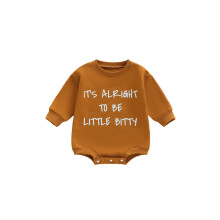 (0-3 Months, Khaki) Tutina a maniche lunghe per neonati, vestibilità ampia, casual ed elegante, con stampa a lettere e scollo rotondo.