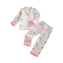 (12-18 Months, Pink) Pijama navideño de 2 piezas para niñas, camiseta de manga larga con estampado navideño y pantalones de satén.