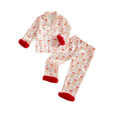 (18-24 Months, Red) Pijama navideño de 2 piezas para niñas, camiseta de manga larga con estampado navideño y pantalones de satén.