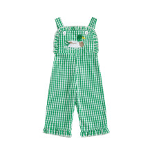 (6-12 Months, Green) Tutina a quadri senza maniche per bambina, con grazioso ricamo a paperella e volant.