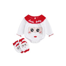 (6-12 Months, Red) Baby-Weihnachtsoutfit, bestickter Strampler mit Rundhalsausschnitt und langen Ärmeln, 2-teiliges Set