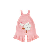 (12-18 Months, Pink) Niedlicher, ärmelloser Strick-Strampler für Babys und Mädchen mit Gänsestickerei und verstellbaren Schulterträgern.