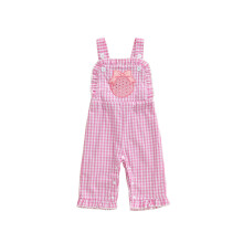 (12-18 Months, Pink) Baby-Mädchen-Overall, karierter bestickter Jumpsuit, Kleidung für Freizeit, Alltag und Neujahr