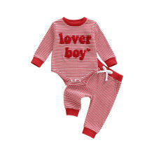 (12-18 Months, Red) Conjunto de ropa a rayas para bebé, mono de manga larga con bordado y pantalones, 2 piezas, otoño