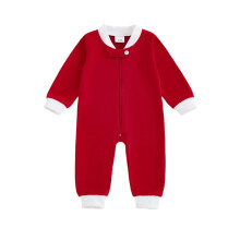 (Newborn, Red Santa Claus) Baby-Weihnachtsstrampler, lockere Passform, bestickt, Rundhalsausschnitt, lange Ärmel