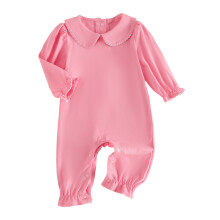 (12-18 Months, Pink) Baby-Mädchen-Jumpsuit, langärmelig, mit Puppenkragen und Rüschen, lässiger Herbst-Strampler für den Alltag
